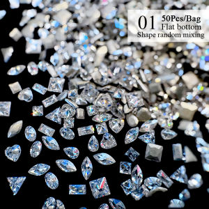 UR SUGAR 50Pcs Mini Flat Bottom Nail Rhinestones Glitter Silver Crystal Jewelry DIY Design Making Beads Beauty Decorations For Nail Art