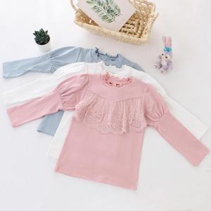 2021 new design kids puff sleeve T-shirt long sleeve lace decoration