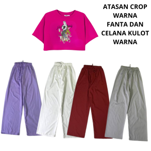 JOY Pakaian Wanita Remaja Baju 1 Set Dapat Celana Panjang Dan Kaos Crop Oversized Sleep beauty