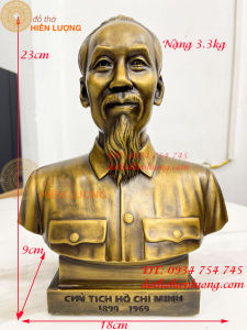 Tượng chân dung bác hồ bằng đồng hunDxRxC 18x9x23cmnặng 33kg-Tượng bán thân bác hồ bằng đồng