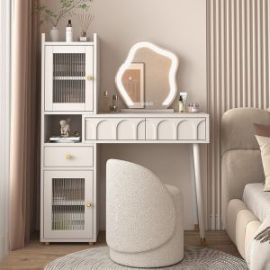 ⚡Cream Style Dressing Table Bedroom Storage Cabinet Bedside Table Makeup Table Desk Integrated Vanity Tables