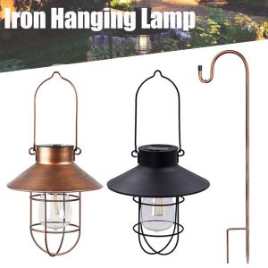 SIERWU Tungsten Bulb LED Solar Lantern with Handle Hanging Style Tungsten Filament Lamp Waterproof Iron Hanging Lamp Garden