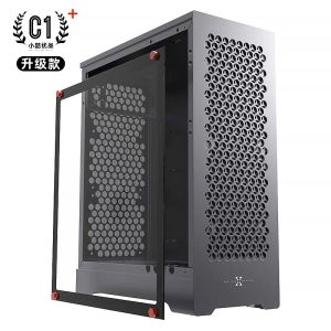 ZZAW C1 New Version MATX Computer Case for Desktop PC Mid Tower Smart Aluminum Alloy Large Side Penetration MATX Chassis In-Line Long Graphics Card ATX Power Supply 240 Water-cooled Large Hard Drive