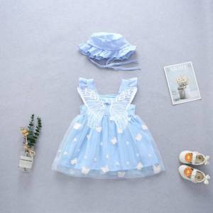 332Sweet Infant Girl Party Dress Sleeveless Wings Baby Girl Clothes Flower Fairy Princess Yarn Dress Send Hat 0 To 3 Years