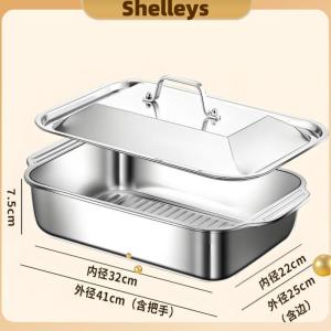 [Shelleys] Stainless Steel Rectangular Deep Tray With Handle Rust-Proof Multi-Purpose Food Storage Tray For Kitchen Use Tools