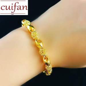 Pawnable 18k Saudi Gold Natural Hetian Jade Lucky Clover Beads Bracelet For Women