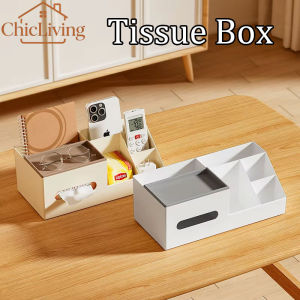ChicLiving Tissue Box Desk Organizer Multi Compartment PP Plastic Drawer Style Minimalist Storage Holder