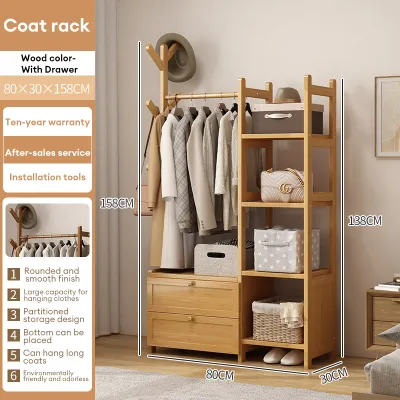 Bamboo Combination Coat Cabinet Multi-functional Coat Rack Multi-layer Storage With Drawers