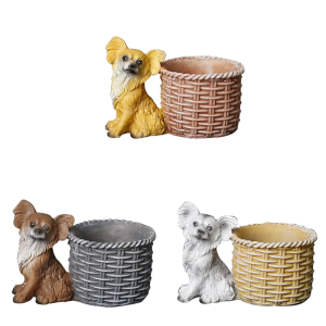 Decorative Planter Puppy Resin Statue Dog Sculpture Container Flower Basket for Home and Gardens Decoration