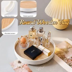 Round Wooden Tray Nordic Style Multipurpose Cosmetic Storage Tray Desk Organizer Home Decoration