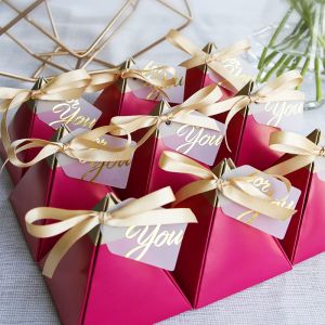 UMI Bronzing Candy Triangle Pyramid Box for Wedding Party with Ribbon 7.2x7.2x8 cm 25g Art Card