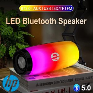 ♥100% sản phẩm gốc + Miễn phí vận chuyển♥HP 1202 bluetooth không dây Loa Mạnh Mẽ Xách Tay Hộp Âm Loa Siêu Trầm âm thanh trên xe hơi Bass thẻ TF U Đĩa Phát Lại Loa Với đèn LED