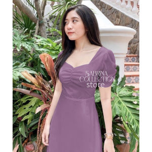 Nathania Dress Gaun Gereja Natal Maroon Elegan Baju Wanita Rayon Premium Impor Kasual Midi Cantik