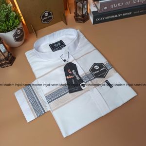 Baju kemko kemeja koko Pria Galery Santri Lengan Panjang Kombinasi Salur Katun Madinah