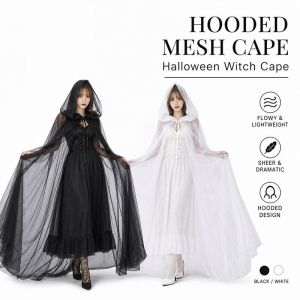 KISS MY BABY Hooded Cloak Witch Ghost Cosplay Costume Mesh Long Cape Vampire Role Play Party Wear