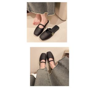 33Bags Korean Square Toe Mary Jane Mules Soft Flat Slip-On Sandals with Buckle Strap for Woman S134