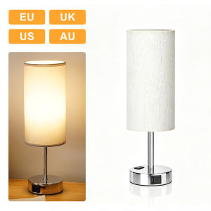 Small Bedside Table Lamp Touch Control 3 Way Dimmable Nightstand Light With USB C Charging Port AC Outlet Linen Fabric Shade Included LED Bulb For Bedroom Living Room