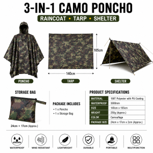 SUNLIGHT Emergency Shelter Poncho Waterproof Raincoat Tarp Survival Gear Typhoon Preparedness Outdoor Camping Hiking Emergency Protection with Storage Bag