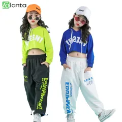 LOLANTA 4-16 Years Girls Hip Hop Dance Crop Top Jacket Coat Jogger Pants  Outfit for Kids Stage Performance Wear Children Fashion dance Costumes  Green White