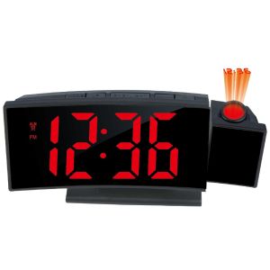 ECOCOKU Time Temperature Display LED Alarm Clock Calendar Display Brightness Adjustable Digital Clock Dual Time Format 180° Rotating Projection Electronic Clock  Use