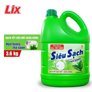 Nước rửa chén Lix Can 3.6kg siêu sạch hương trà Xanh không hại da tay