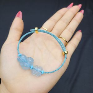 Q918 Vòng cáp cỏ 4 lá hồ ly Aquamarine Thủy và Mộc - Phong Thuỷ TUDO P