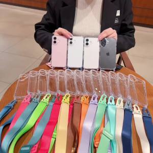 Transparent Crossbody Necklace Lanyards Phone Case For iPhone 17 16 15 11 12 13 14 Pro MaxXS XR 8 7 Plus Shockproof Cover
