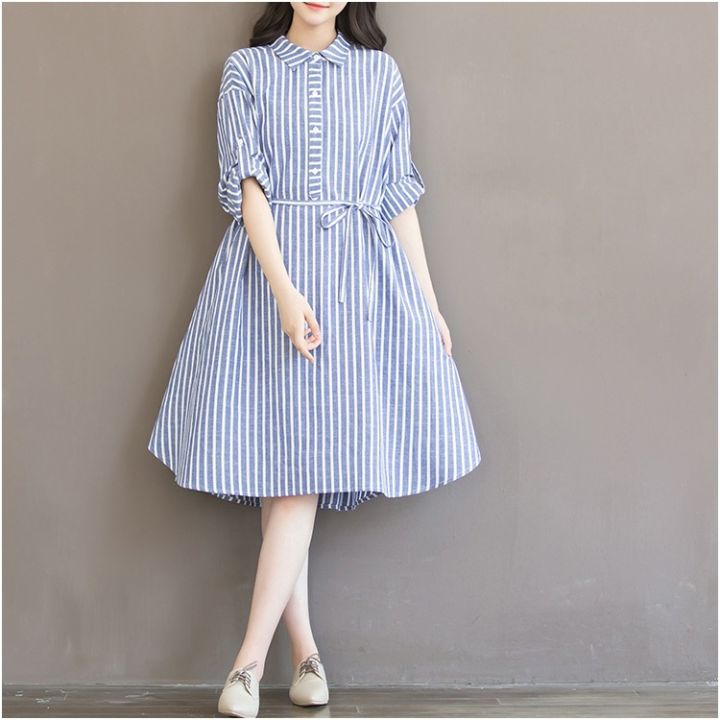Đầm sơ mi nữ kẻ sọc dáng suông Vintage, Váy sơ mi Maxi dài tay kèm đai thời  trang học sinh công sở Style Hàn Quốc V.8442 | Lazada.vn