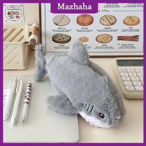 Mazhaha Cute Plush Shark Pencil Case Student Stationery School Supplies Kawaii Doll Back To School Storage Bag Pen Bag Stationery