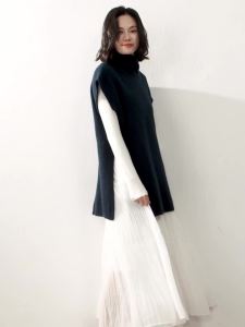 Áo gile dệt cao cấp cổ cao cho phụ nữ châu Âu và Mỹ 100% cashmere dày áo len không tay rộng rãi mặc nhiều lớp