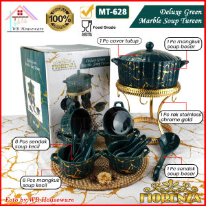 FIORENZA Mangkok Set Sop Keramik dengan Rak Fiorenza Motif Black Marble MH-628