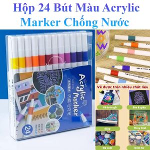 Hộp 24 Bút Màu Acrylic Marker Chống Nước Vẽ Trên Mọi Chất Liệu 13Cm