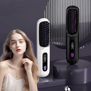 YOYO CHARMING Anti-Scald Protection Electric Hair Straightener Brush 3 Temperature Settings Portable Negative Ion Styling Tool Hot Comb Dual-Function Operation Heating Comb Home Use