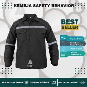 Kemeja Safety Wearpack Kerja Proyek Lengan Panjang ABIEL dengan Reflektif - Bonus Bantalan Safety First dan Bendera Merah Putih