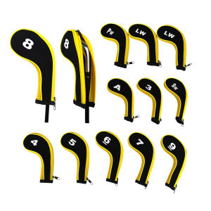Scott Edward 12pcs Number Print Golf Club Irons Covers Neoprene Zippered Golf Wedge Covers with Long Neck Protective Mesh Golf Head Covers for Men Women Fit Most Standard Irons