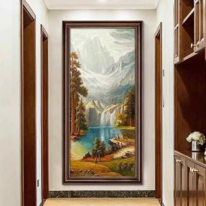 Vintage Wooden Framed Wall Art Rustic Entryway Entrance Canvas Painting Ready to Hang Hallway Home Decor
