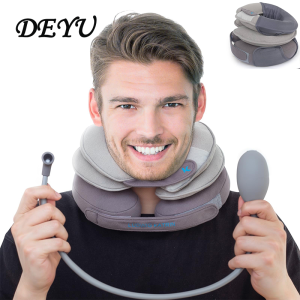 DEYU U Shaped Pillow 3 Layer Inflatable Neck Brace Travel Neck Pillow Relieves Stiff Neck Brace With Detachable Air Pump Neck Fixation