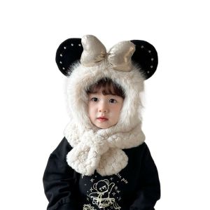 MYCOLOR หมวกกันหนาว สวย หมวกไหมพรม โบว์น๊อต ชุดผ้าพันคอหมวกตุ๊กตาเด็ก น่ารักน่ารักๆ หวานหวานแหววว หมวกป้องกันหู แฟชั่นสำหรับผู้หญิง กันลม ผ้าพันคอคลุมด้วยผ้าหนา สาวๆ