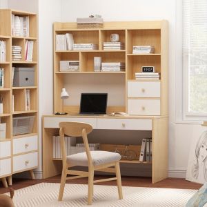 โต๊ะคอม โต๊ะทำงานสไตล์โมเดิร์น มาพร้อมกับชั้นวางหนังสือ ช่องใส่ CPU ทำจากไม้แข็งคุณภาพดีราคาถูก