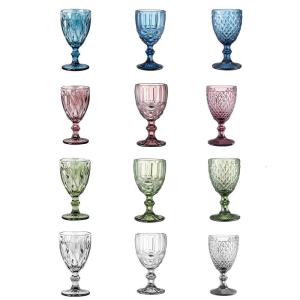 Wine Glass Colored Goblet Vintage Pattern Embossed Glasses Goblets for Party Wedding Anniversary Restaurant Bar