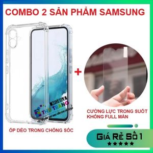Combo Samsung A08 A07 A06 A05 Kính cường lực trong suốt không full màn + Ốp dẻo trong chống sốc