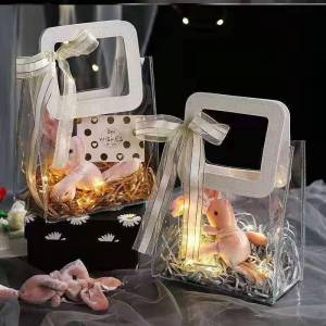 17*15*8 PVC handbagSmall square handletransparent plastic bag net red handbag candy Christmas gift