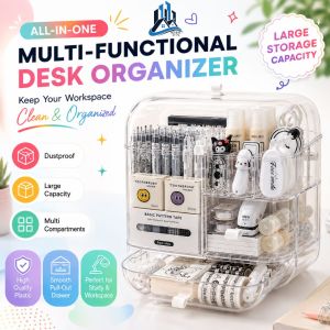 Transparent Multi Function Dustproof Plastic Stationery Desk Drawer Organizer Storage Box Pen Holder