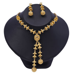 Hạt Tròn Tua Rua 24k Vòng Cổ Thời Trang Bông Tai Bộ Vòng Cổ Dubai Nữ Đồ Trang Sức Hoang Dã