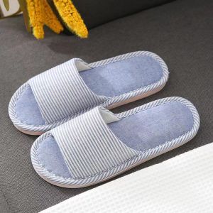 ET Stripe Linen soft bottom home wooden floor slippers for women‘s indoor slipper