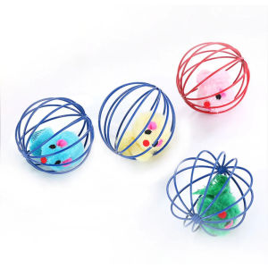 HATELI Cat Toy Funny Pet Cat Kitten Playing Mouse Rat Mice Ball Cage Toys Sisal Rope Ball Teaser Balls Pet Supplies Random Color