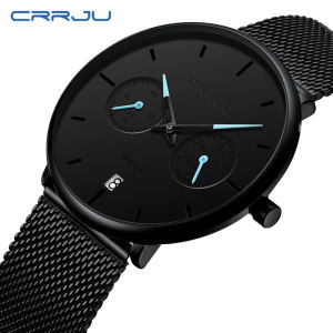 CRRJU Mens Watches Full Steel Casual Waterproof Watch for Man Sport Quartz Dress Calendar Watch 2162