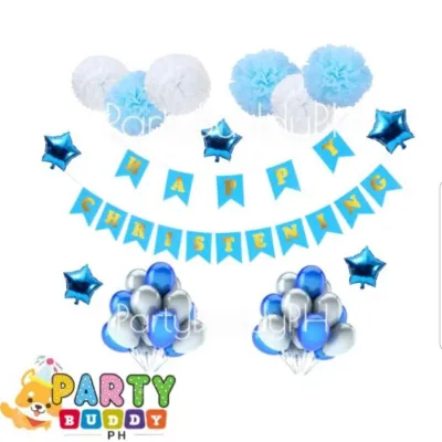 32-Pc Blue+White Christening Pompoms Balloons Set sold by Partybuddyph