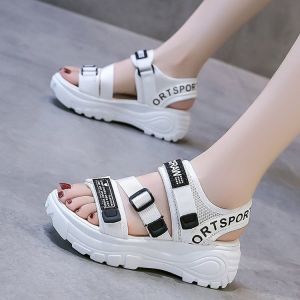 [Free Shipping] Korean-Style Woven Velcro Strap Sandals WomenS 2026 Autumn New Collection Platform-Soled Casual Fashionable Round-Toe Sandals