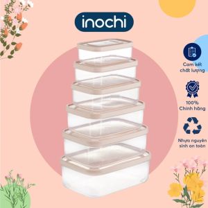 [Mega] Bộ 6 hộp thực phẩm chữ nhật Inochi Nhựa PP Cao Cấp An toàn khi sử dụng Lò Vi Sóng Size (500-750-1000-1500-2000-2500ml) [inochi.store]